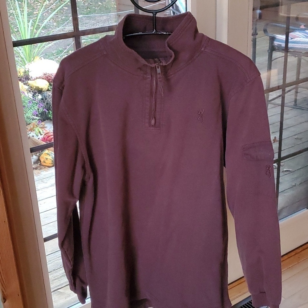 Browning Mens Quarter Zip Pullover Burgundy Cotton Buckmark Logo Size Medium